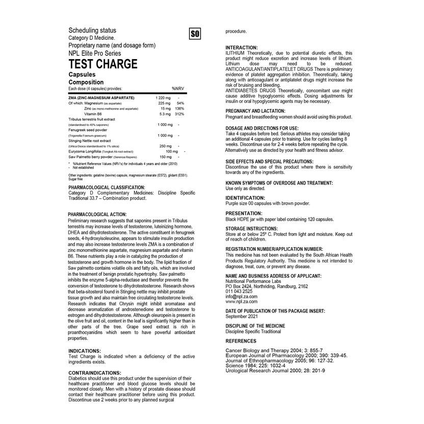 NPL Test Charge - NPL Test Booster - Nutritional Performance Labs