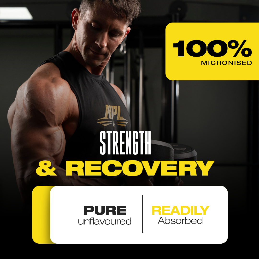 100% micronised creatine for strength and recovery — pure, unflavoured, readily absorbed