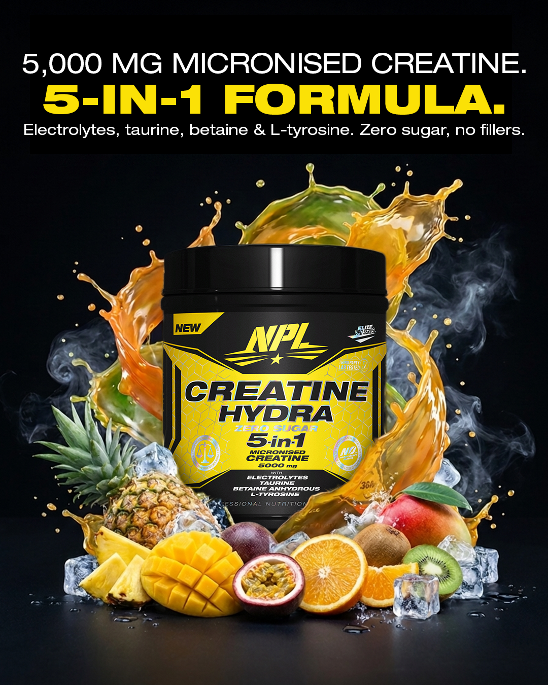 5,000mg micronised creatine, 5-in-1 formula